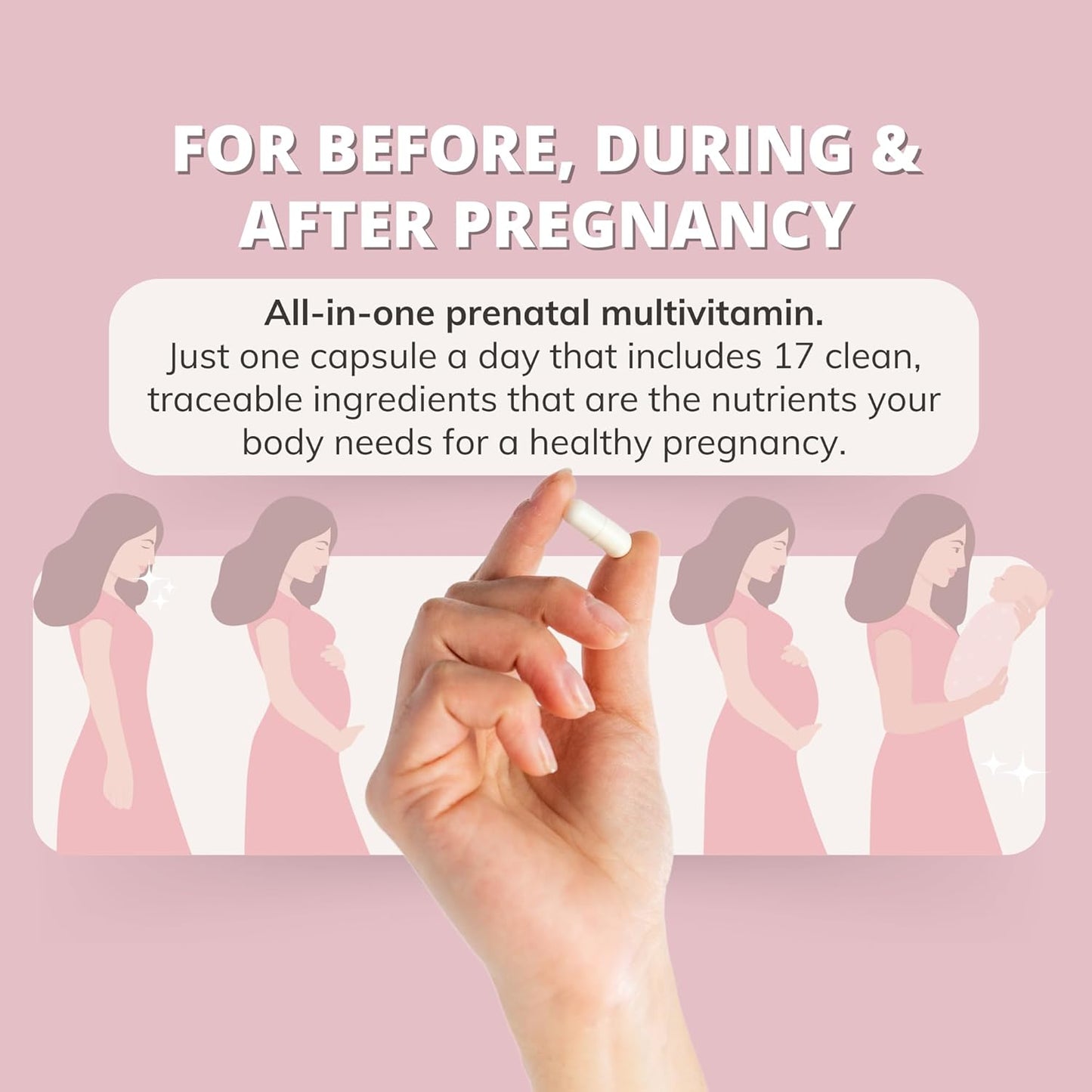 Prenatal Vitamins for Women with Iron, Vitamin D, Calcium & More - Supports Healthy Pregnancy & Baby Development - 30 Capsules