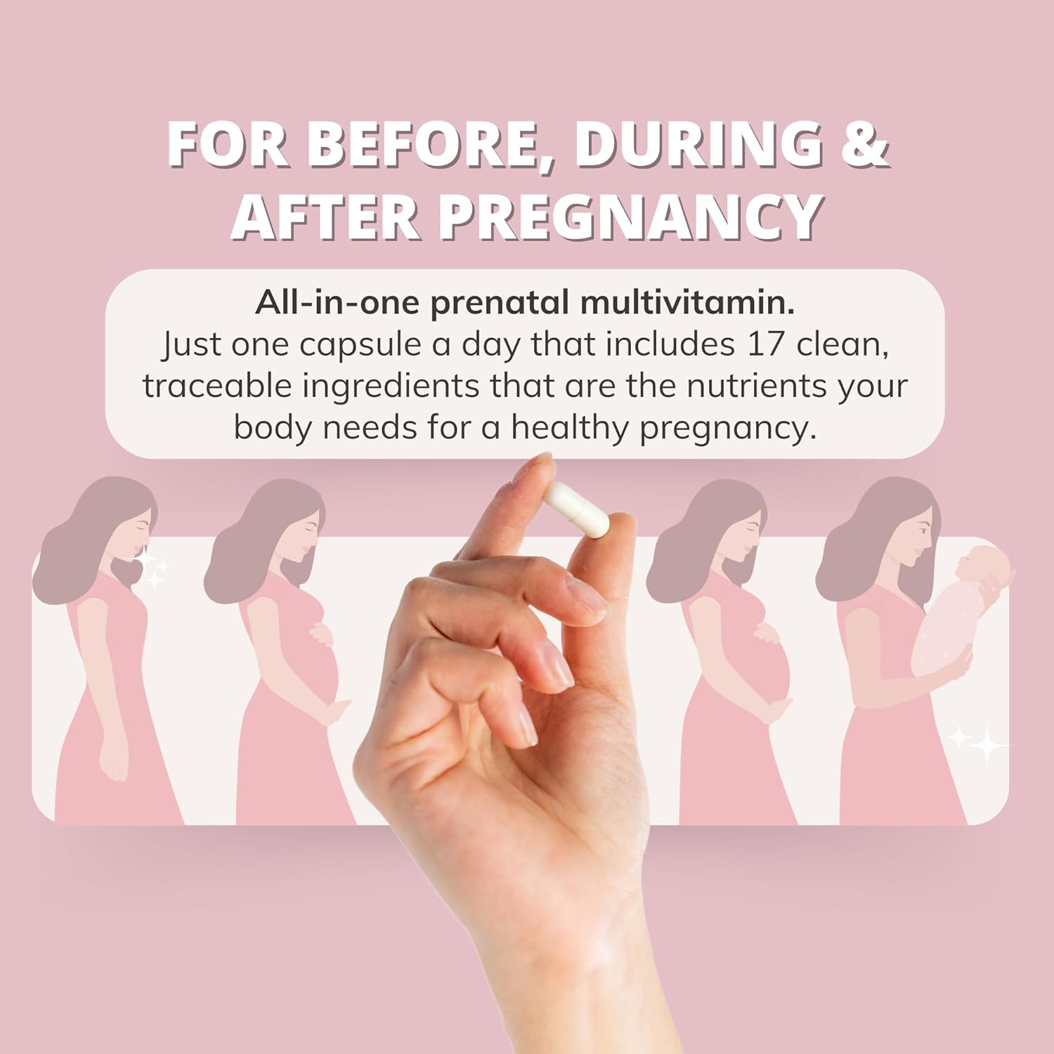 Prenatal Vitamins for Women with Iron, Vitamin D, Calcium & More - Supports Healthy Pregnancy & Baby Development - 30 Capsules