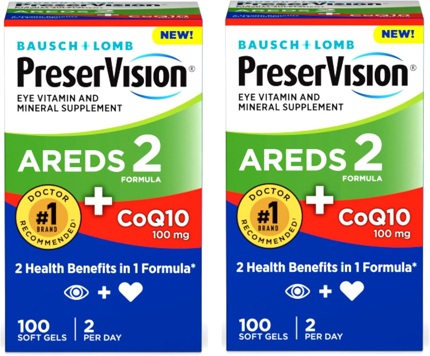 PreserVision Eye Vitamin & Mineral Supplement - 2-in-1 Formula with CoQ10, 100 Softgels, Pack of 2