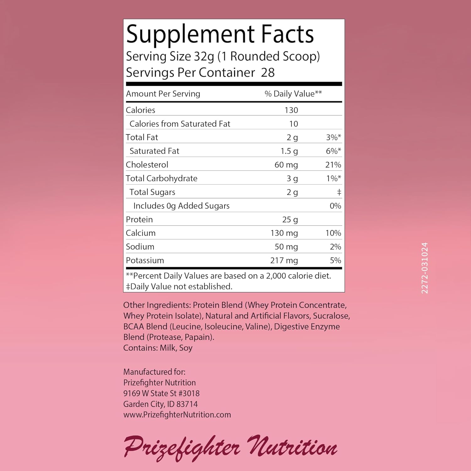 Prizefighter Nutrition Cinnamon Whey Protein Powder (2 lb) for Muscle Gain and Recovery - 25g Protein for Men and Women - Made in USA