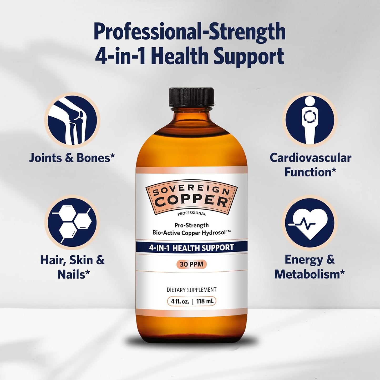 Pro-Strength Sovereign Copper Hydrosol Liquid Supplement - 4 fl oz for Overall Health Support