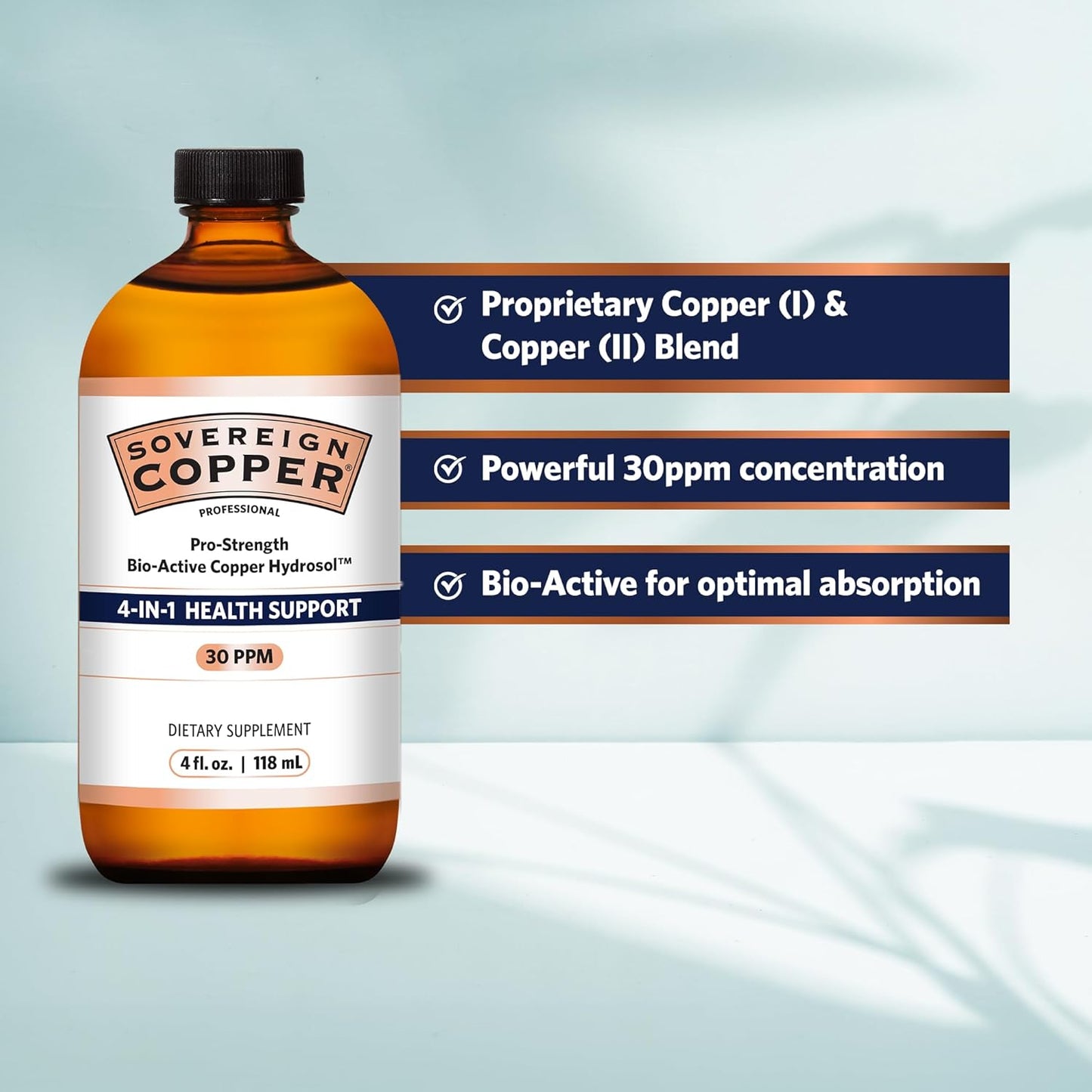 Pro-Strength Sovereign Copper Hydrosol Liquid Supplement - 4 fl oz for Overall Health Support