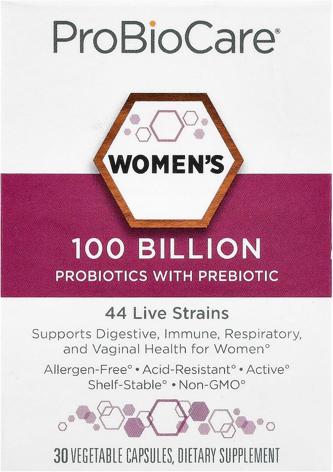 ProBioCare Women's Probiotic 100 Billion CFUs, Supports Digestive, Immune & Gut Health, Promotes Microbiome Balance (30 Capsules)