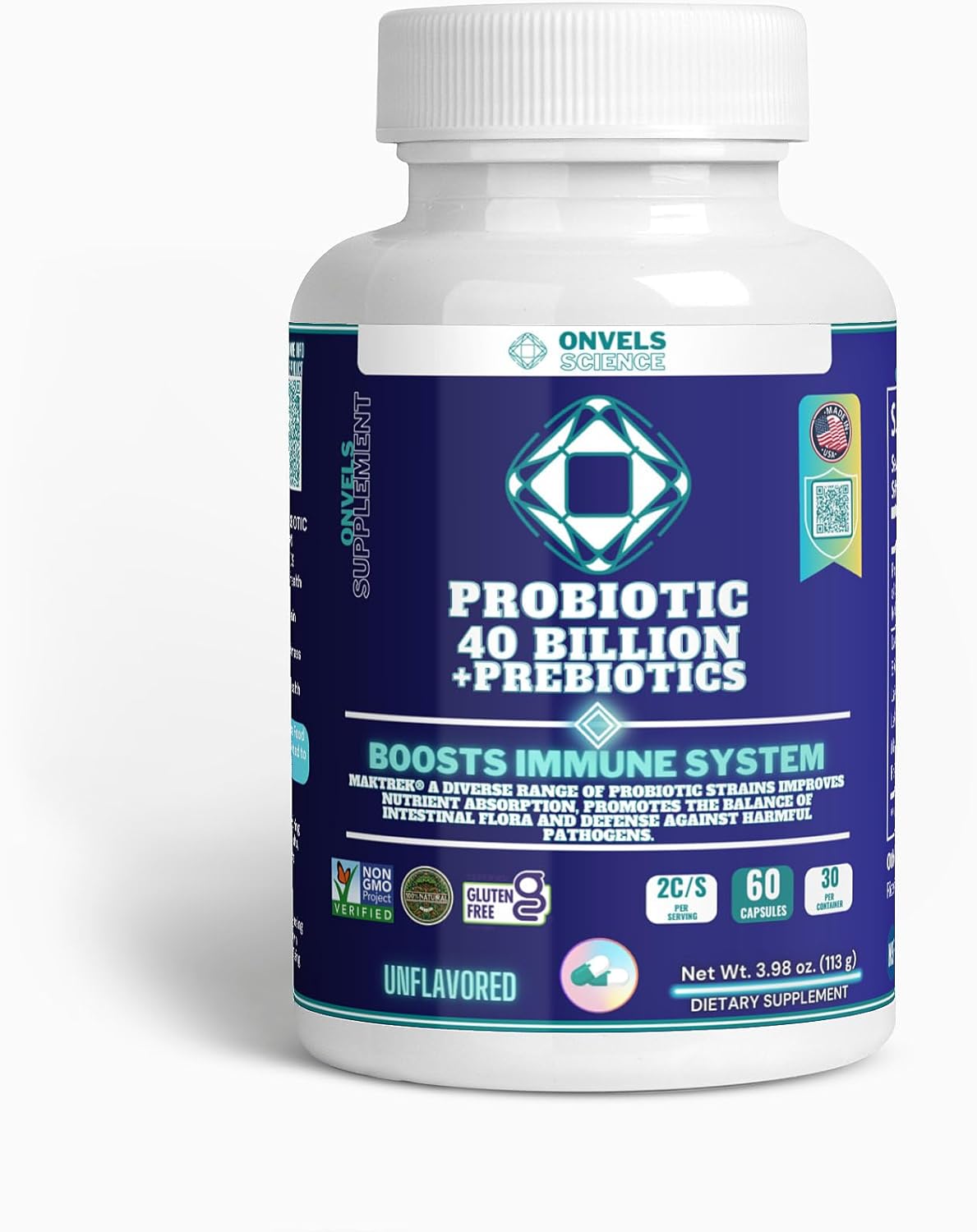 Probiotic 40 Billion + Prebiotics with MAKTREK® for Immune & Gut Health - Supports Digestion & Immune System, Relieves Gas & Constipation