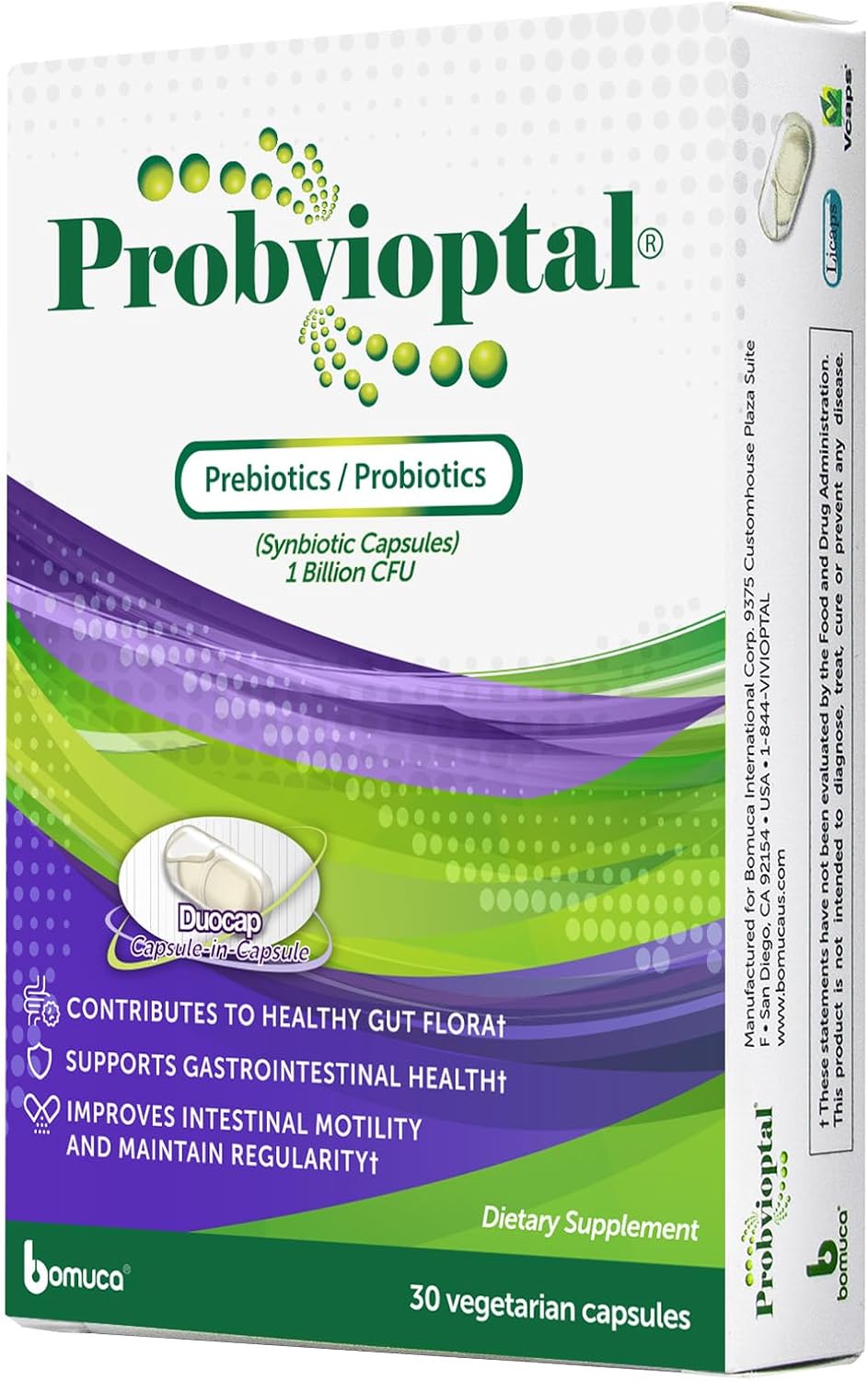 Probvioptal Duocap Probiotics & Prebiotics Vitamins - 30 Capsules, 1 Billion CFU, Gluten Free