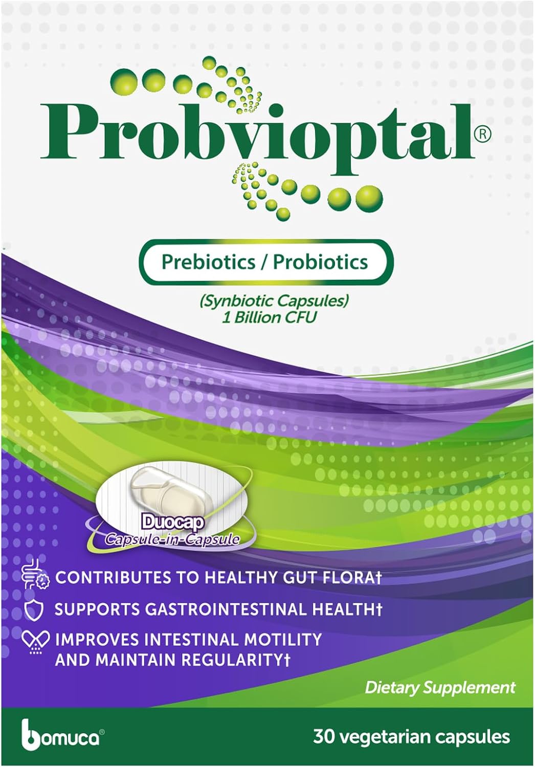 Probvioptal Duocap Probiotics & Prebiotics Vitamins - 30 Capsules, 1 Billion CFU, Gluten Free