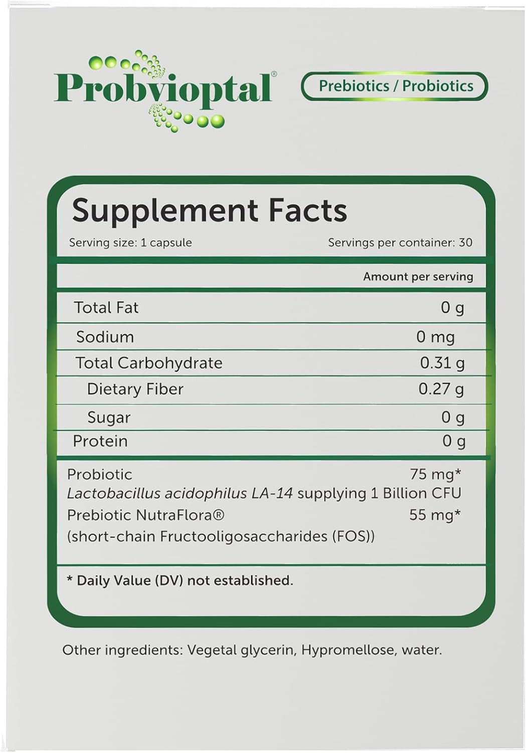 Probvioptal Duocap Probiotics & Prebiotics Vitamins - 30 Capsules, 1 Billion CFU, Gluten Free