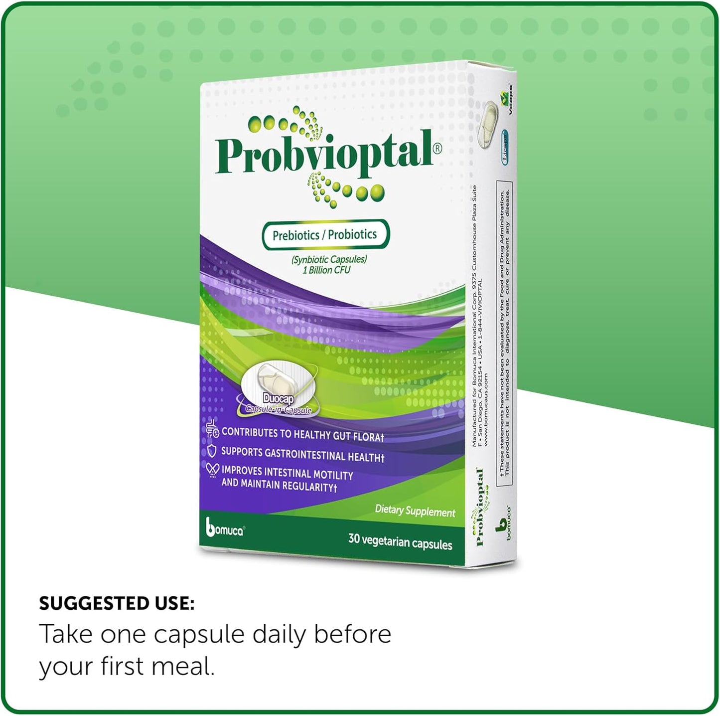 Probvioptal Duocap Probiotics & Prebiotics Vitamins - 30 Capsules, 1 Billion CFU, Gluten Free