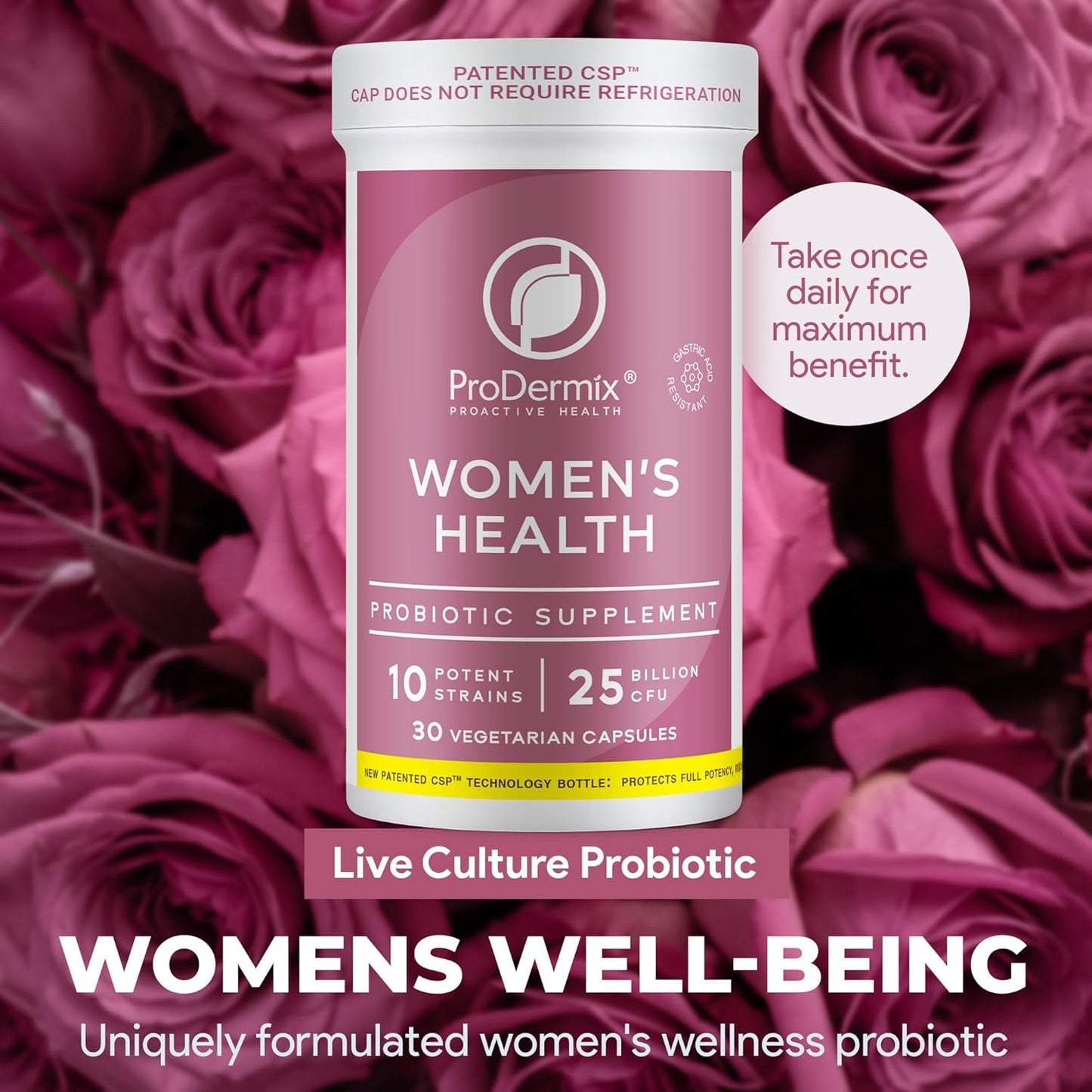 PRODERMIX Vaginal Probiotic for Women - 25 Billion CFU, Promotes PH Balance, UT Health - Once Daily Supplement - Kosher - 30 Capsules