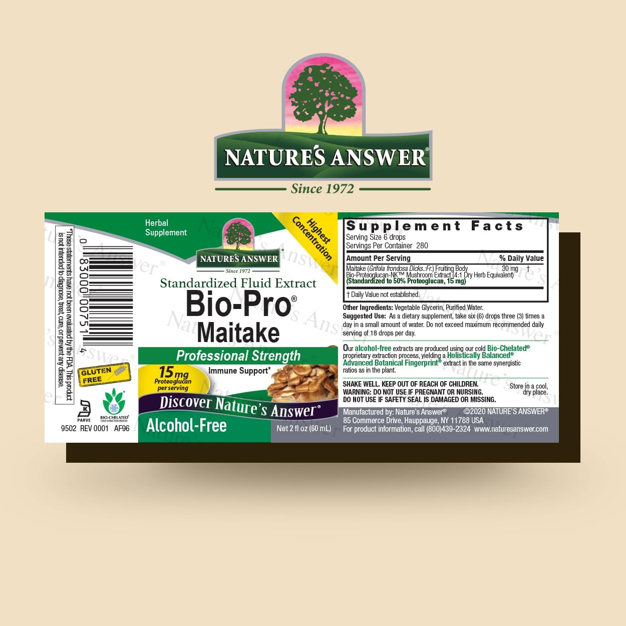Professional Strength Nature's Answer Bio Pro Maitake Mushroom Extract - 2 oz Liquid, Alcohol-Free for Immune Support