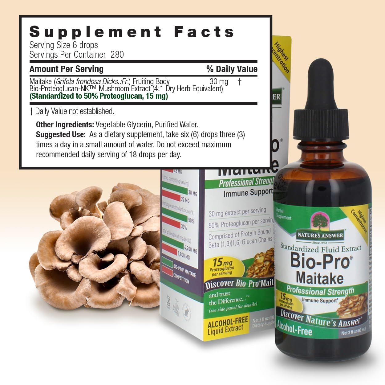 Professional Strength Nature's Answer Bio Pro Maitake Mushroom Extract - 2 oz Liquid, Alcohol-Free for Immune Support