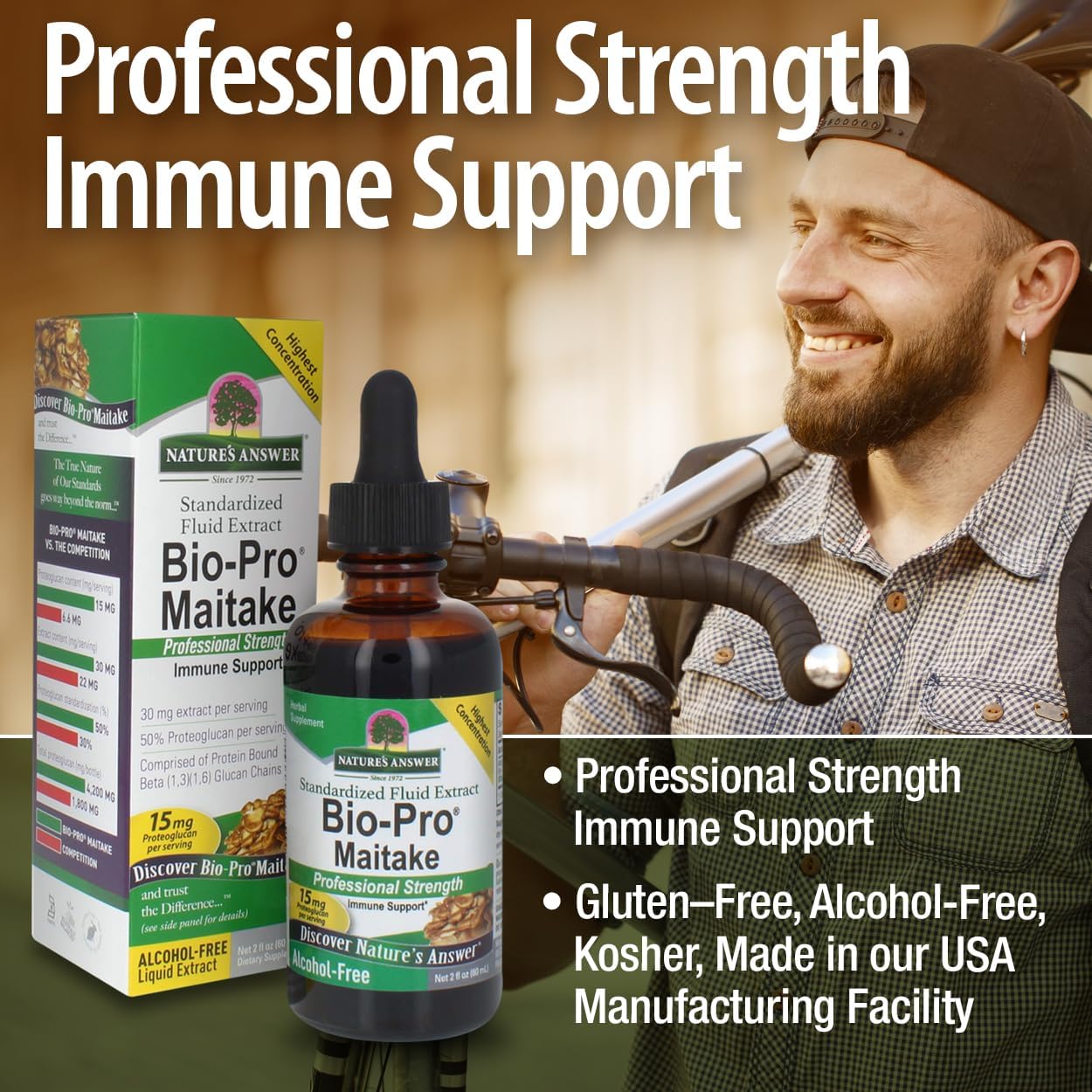 Professional Strength Nature's Answer Bio Pro Maitake Mushroom Extract - 2 oz Liquid, Alcohol-Free for Immune Support