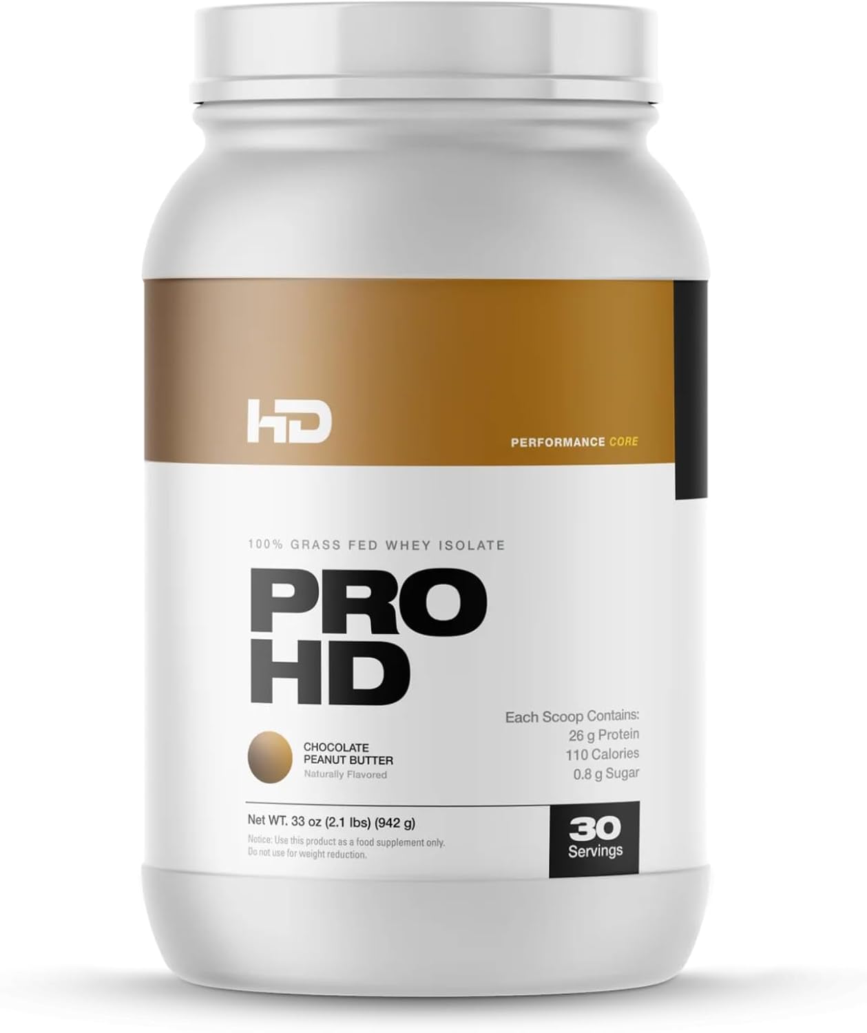 ProHD Protein Powder | Grass-Fed Whey Isolate | 25g Protein, 114 Calories | Zero Fillers | 30 Servings (Chocolate Peanut Butter)