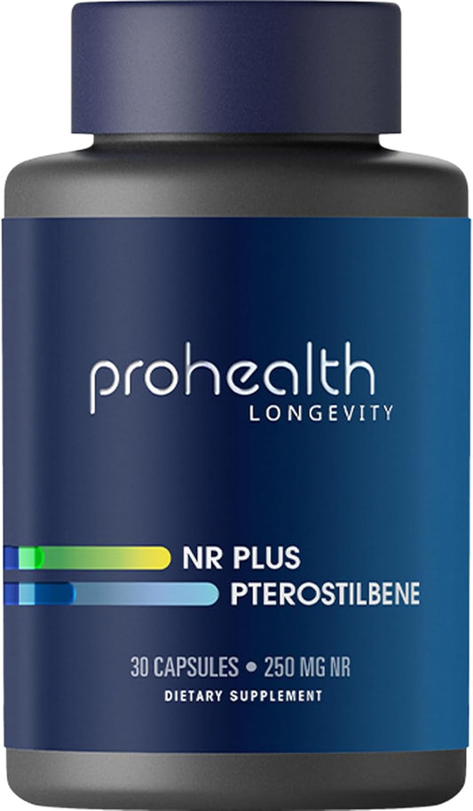 ProHealth NR + Pterostilbene Capsules for Longevity, Energy, Heart & Brain Health - 250mg Niagen + 40mg Pterostilbene, 30 Count