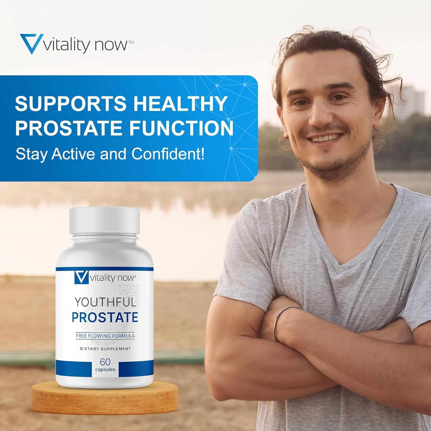Prostate Supplement for Men - Vitality Now Youthful Prostate Pack of 4, Saw Palmetto with Ginseng, Antioxidants, Vitamin E & Lycopene, Promotes Well-Being & Energy Boost
