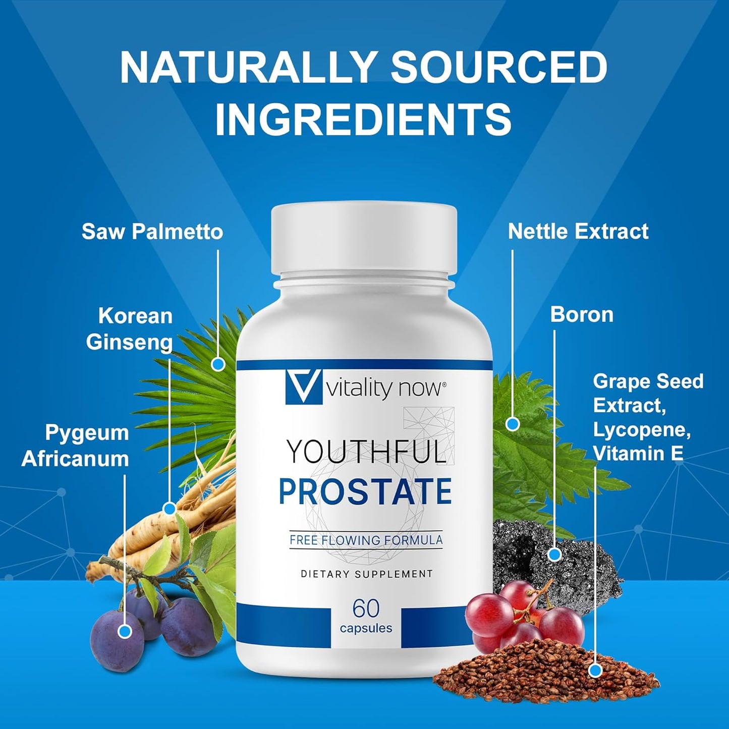 Prostate Supplement for Men - Vitality Now Youthful Prostate Pack of 4, Saw Palmetto with Ginseng, Antioxidants, Vitamin E & Lycopene, Promotes Well-Being & Energy Boost