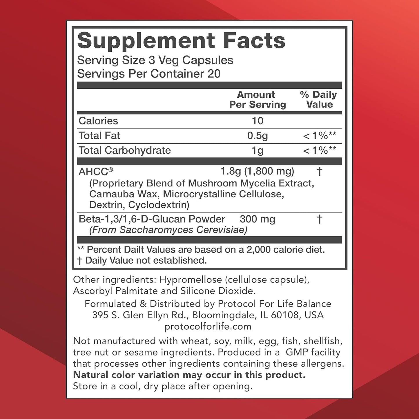 Protocol AHCC 600mg Supplement for Liver & Immune Support - Vegan & Nut Free - 60 Veg Caps - Promotes Cellular Health & Stress Relief