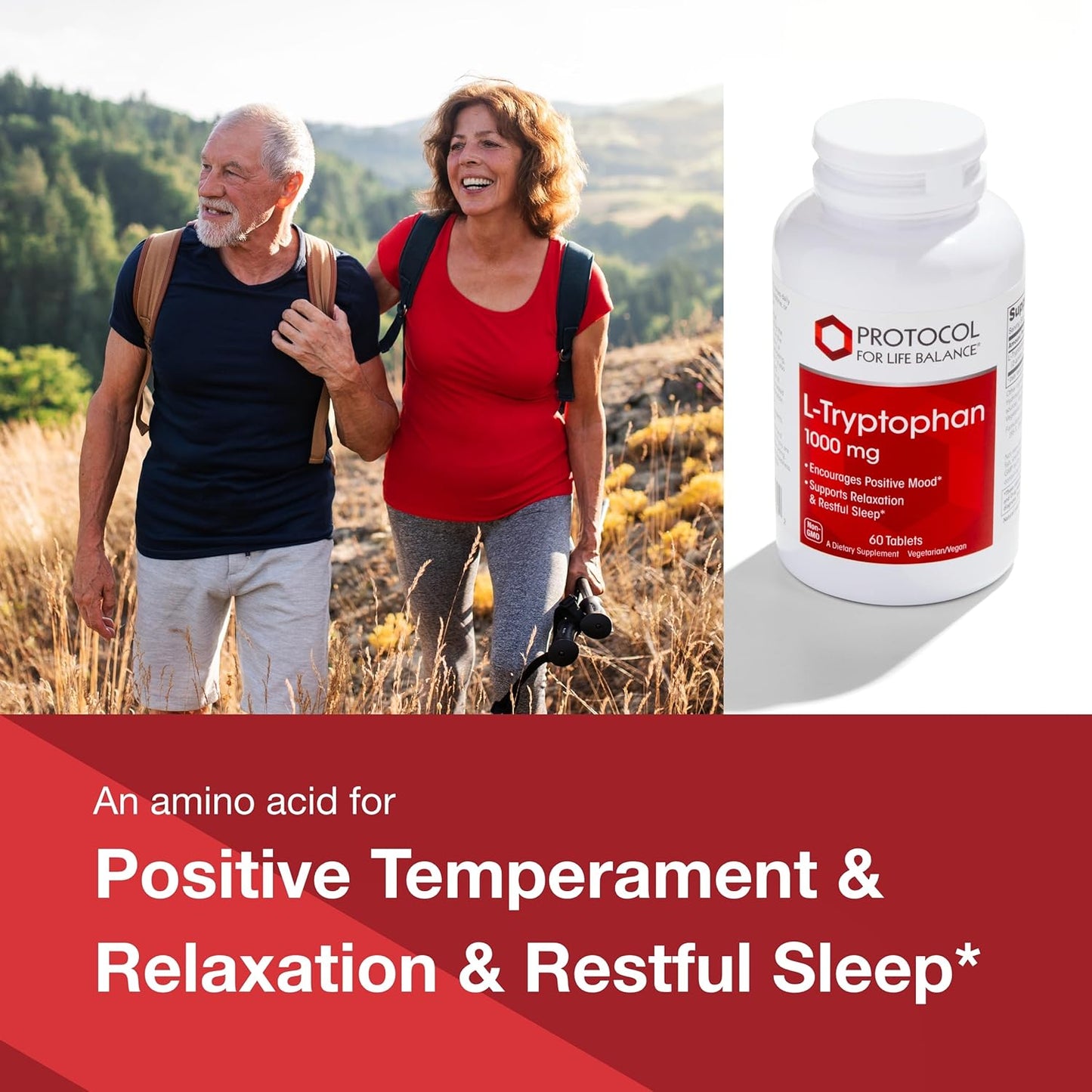 Protocol L-Tryptophan 1000mg Tablets for Sleep Support and Relaxation - 60 Count