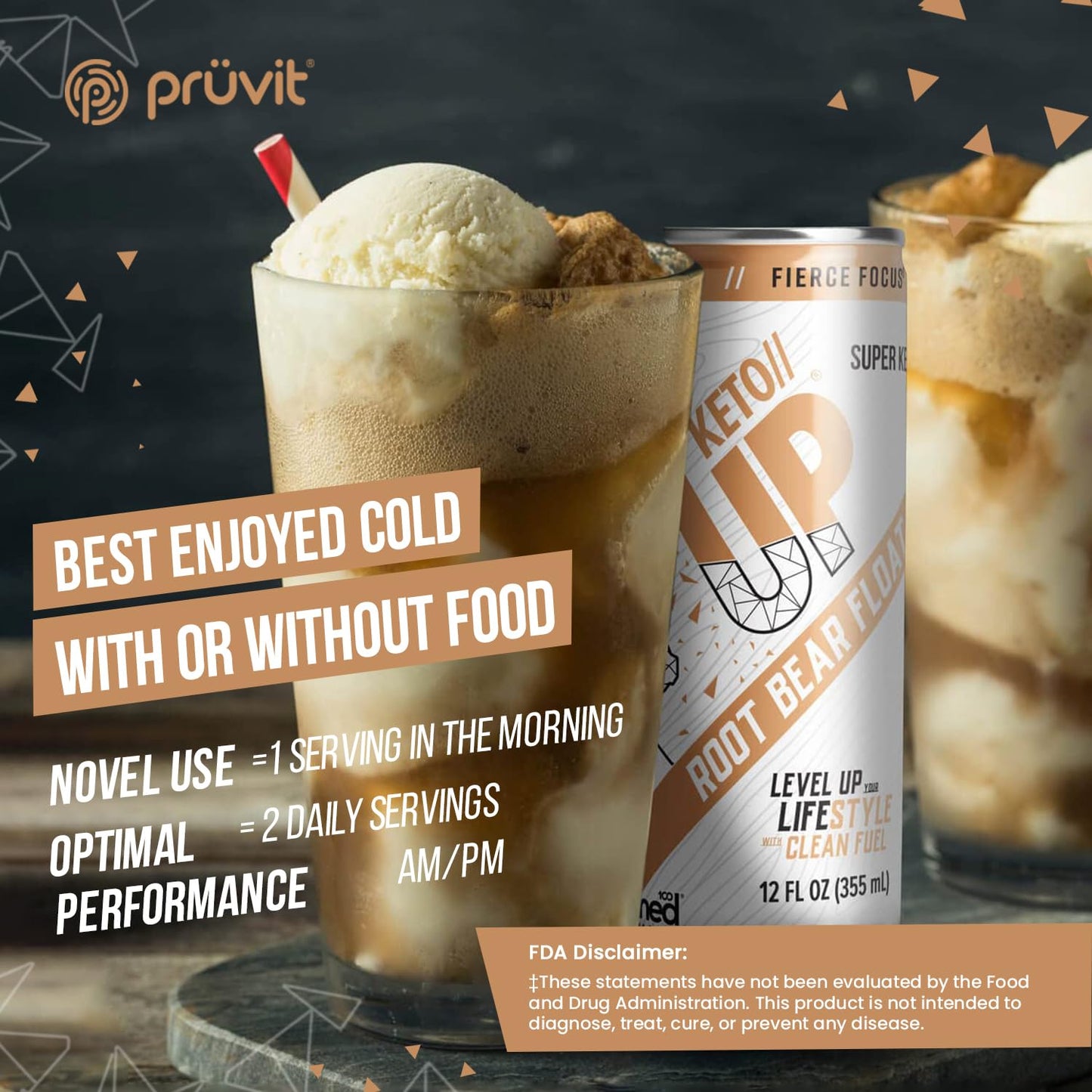 PRÜVIT Root Beer Float Keto//Up® Drink - Ready-to-Drink Ketones for Focus - 12 Pack for Men and Women