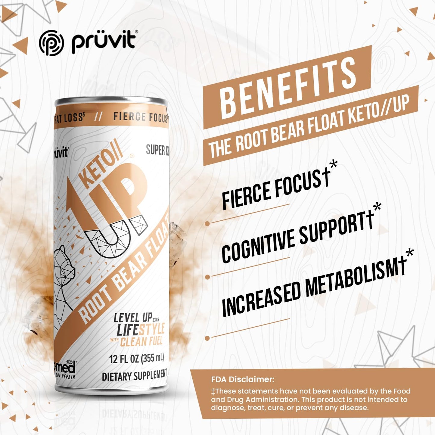 PRÜVIT Root Beer Float Keto//Up® Drink - Ready-to-Drink Ketones for Focus - 12 Pack for Men and Women