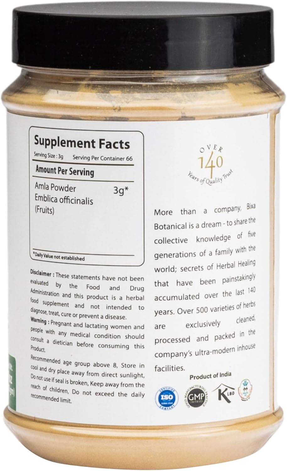 Pure Bixa BOTANICAL Amla Powder: Ideal Vitamin C Supplement for Immunity & Energy Boost (200g)
