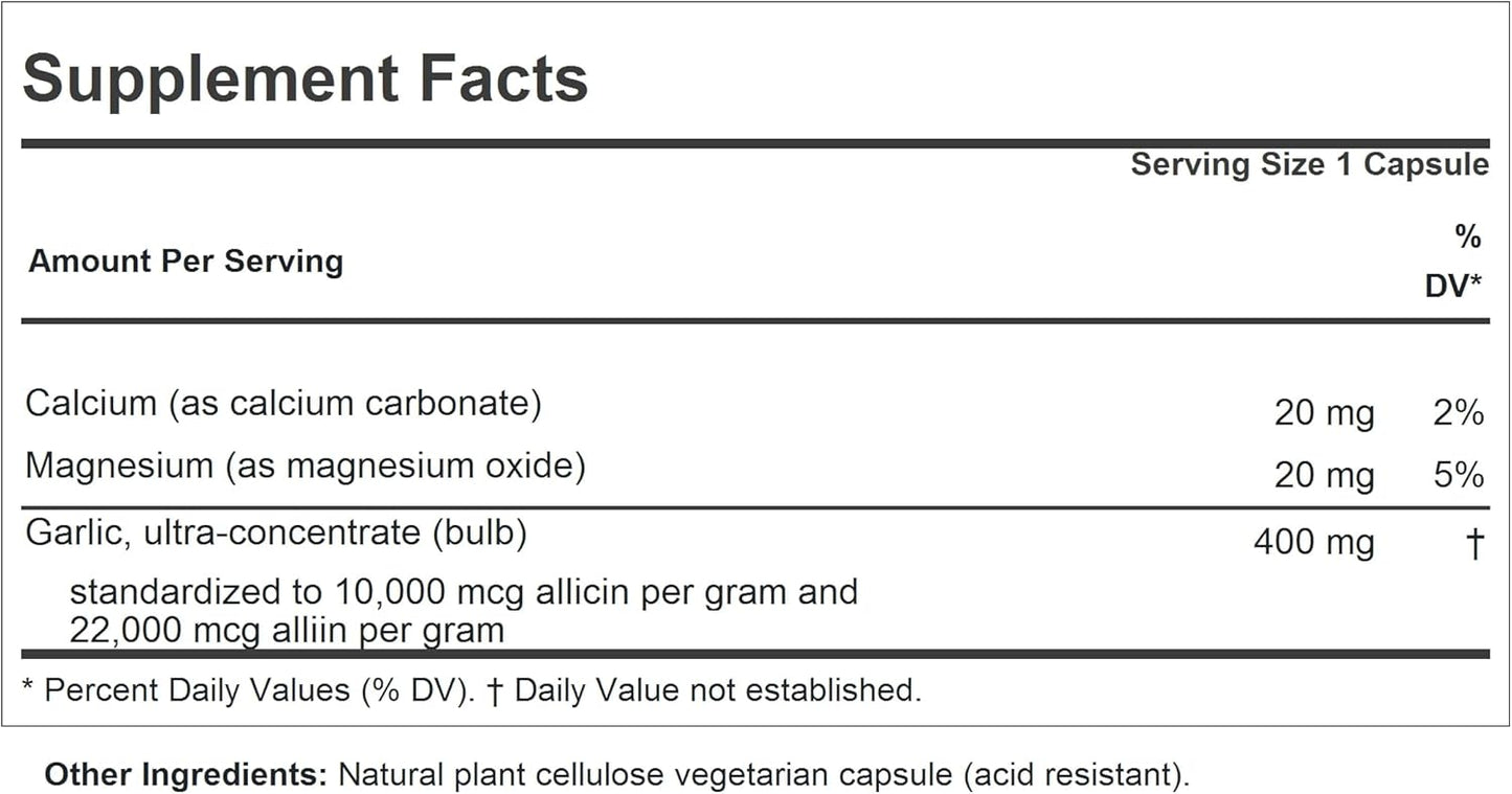 Pure Garlic Extract Capsules - Supports Heart & Cardiovascular Health, Odorless, Gentle, No Aftertaste