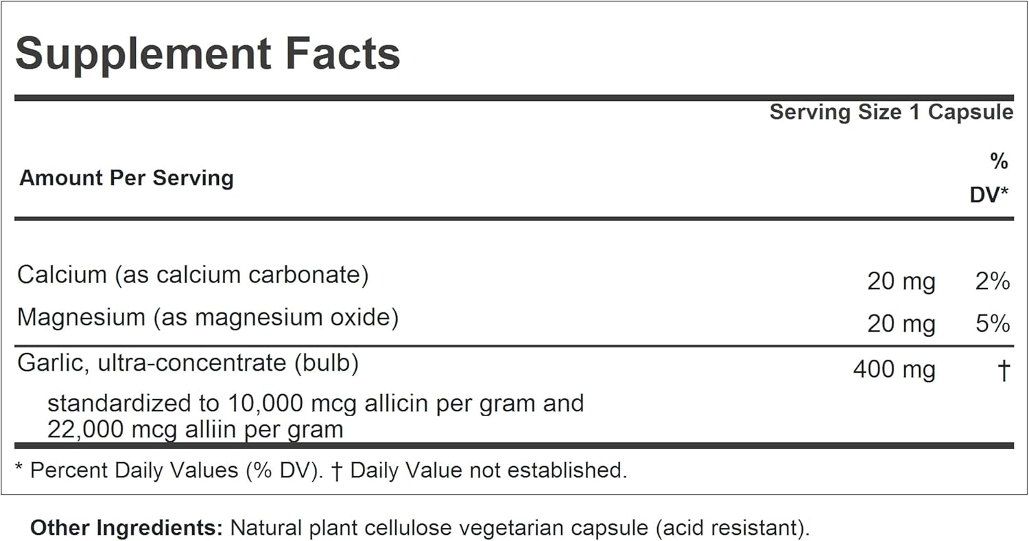 Pure Garlic Extract Capsules - Supports Heart & Cardiovascular Health, Odorless, Gentle, No Aftertaste
