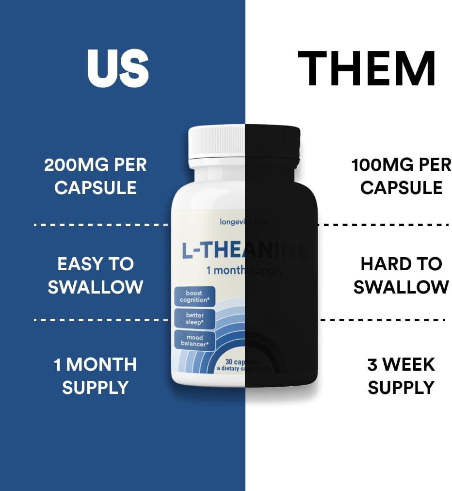Pure L-Theanine 200mg Capsules for Sleep & Relaxation | 30-Day Supply | Non-GMO & Gluten-Free