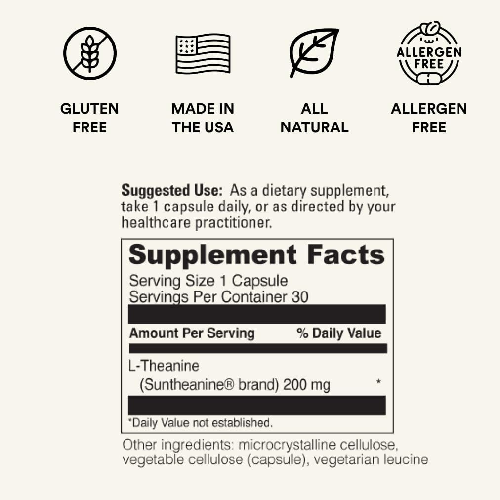Pure L-Theanine 200mg Capsules for Sleep & Relaxation | 30-Day Supply | Non-GMO & Gluten-Free