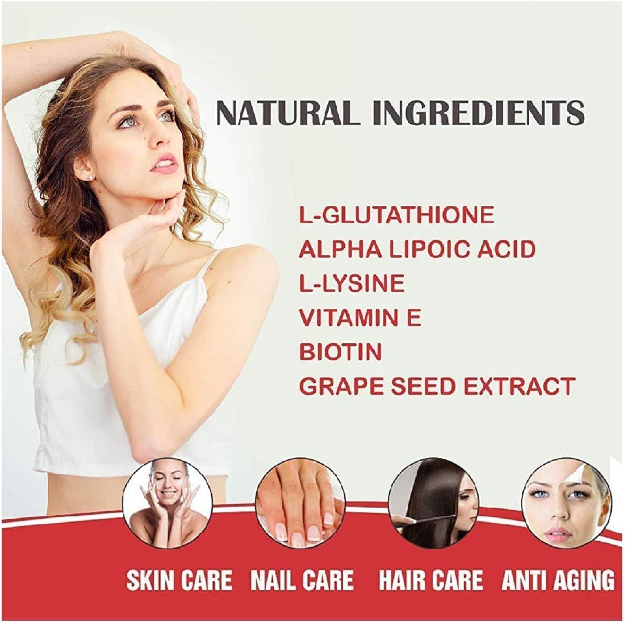 Pure & Natural L Glutathione Capsules with Alpha Lipoic Acid, Grape Seed, Vitamin C & E, Biotin - 1000mg - 60ct