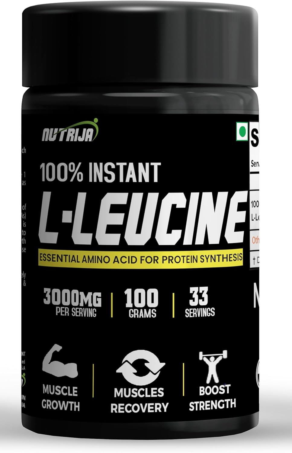 Pure USP Grade NutriJa Instant L-Leucine Powder for Muscle Growth & Recovery - Fast Dissolving Formula for Rapid Absorption & Enhanced Bioavailability