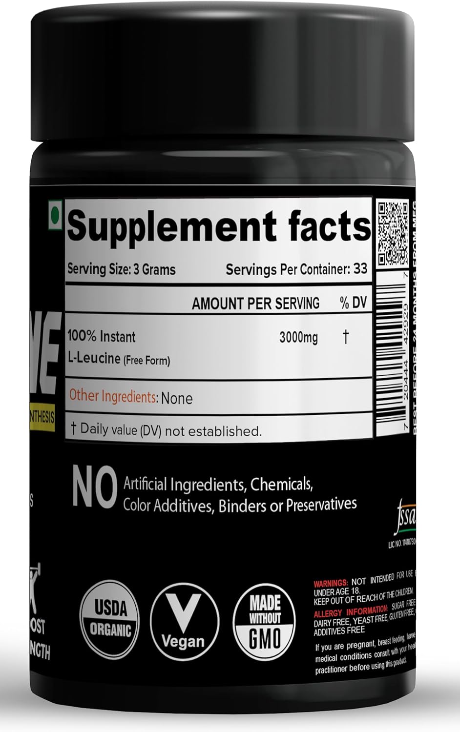 Pure USP Grade NutriJa Instant L-Leucine Powder for Muscle Growth & Recovery - Fast Dissolving Formula for Rapid Absorption & Enhanced Bioavailability