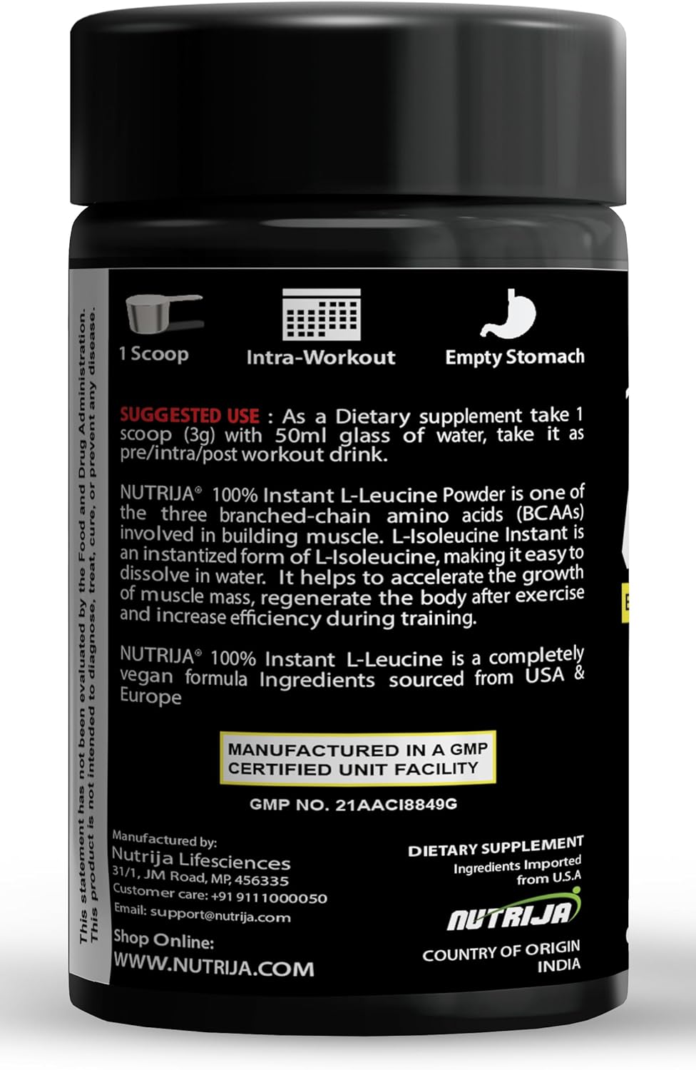 Pure USP Grade NutriJa Instant L-Leucine Powder for Muscle Growth & Recovery - Fast Dissolving Formula for Rapid Absorption & Enhanced Bioavailability