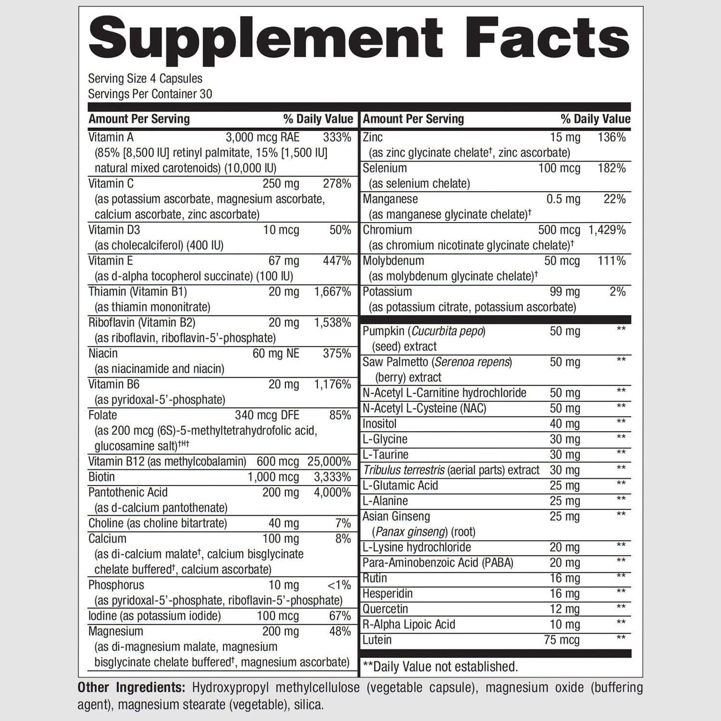 PureFormulas PureMulti Men's Daily Comprehensive Multivitamin - Boost Men's Health, Energy, & Performance with Vitamins A, C, D, E, B12, Zinc, Calcium, Magnesium - 60 Capsules