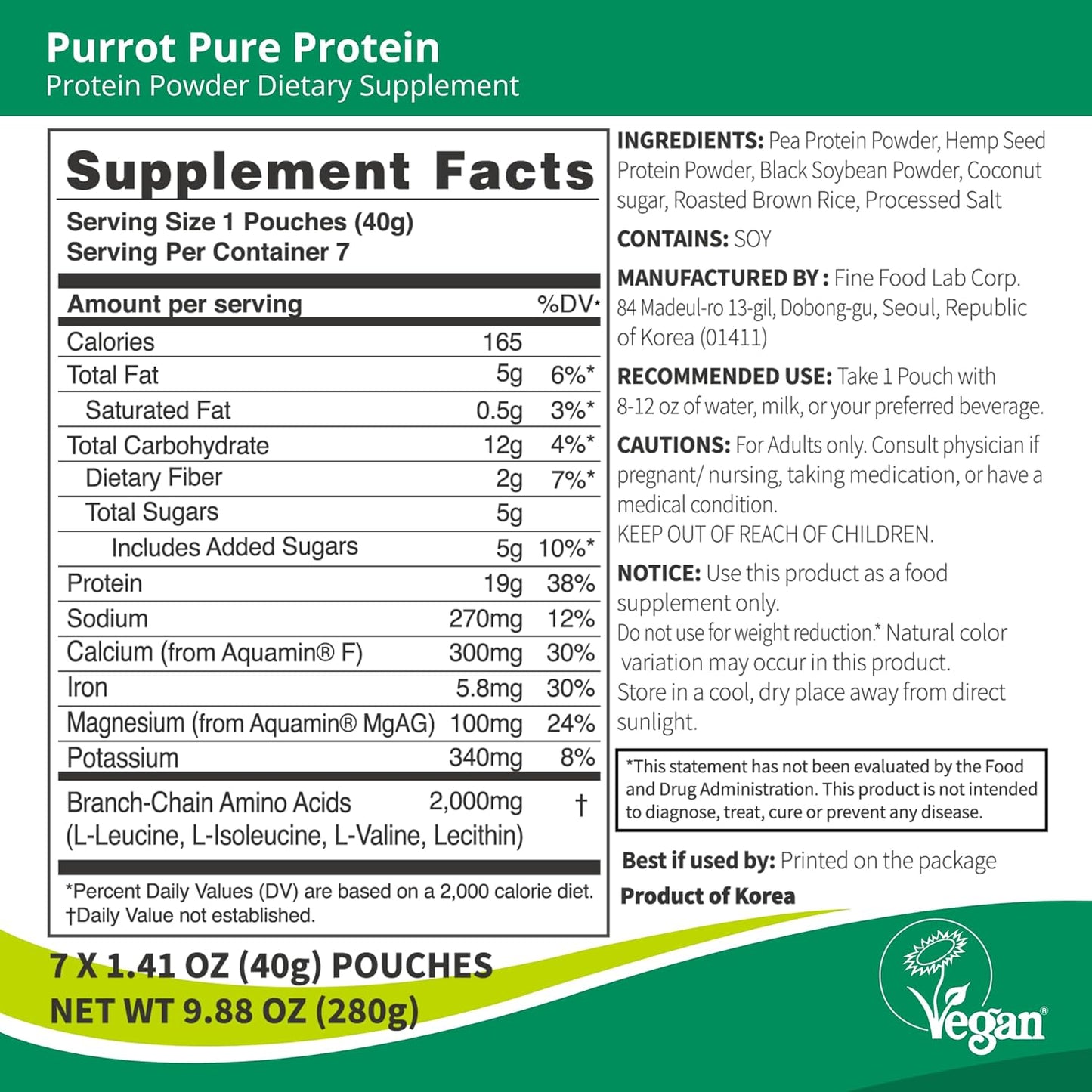purrot Pure Protein Powder - Natural & High-Quality Source of Protein for Lean Muscle Growth and Recovery