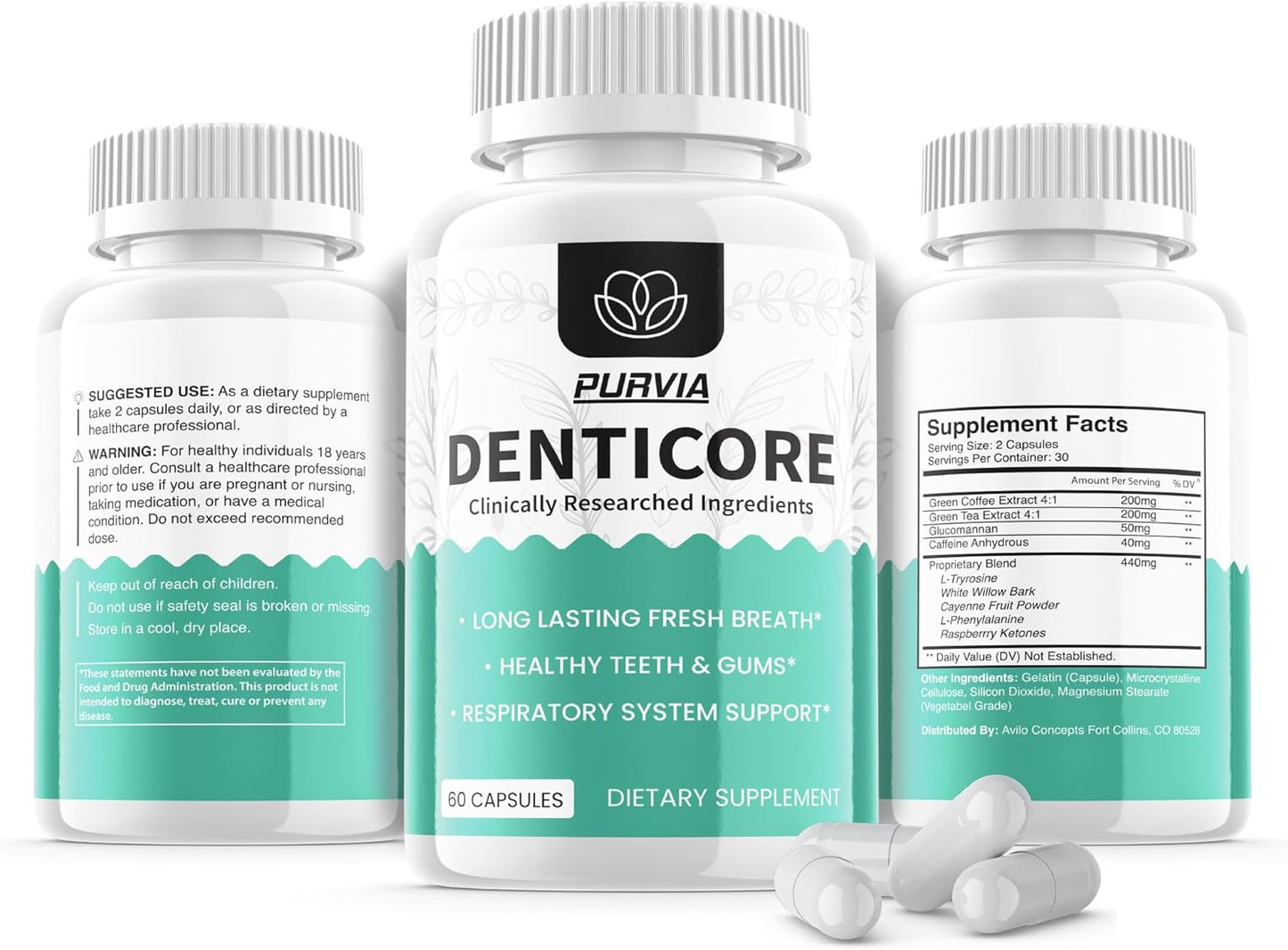 Purvia Denticore Pills 2-Pack - Official Formula for Advanced Strength - Vitamin Supplement Capsules with Fast-Acting 2024 Formula (120 Capsules)