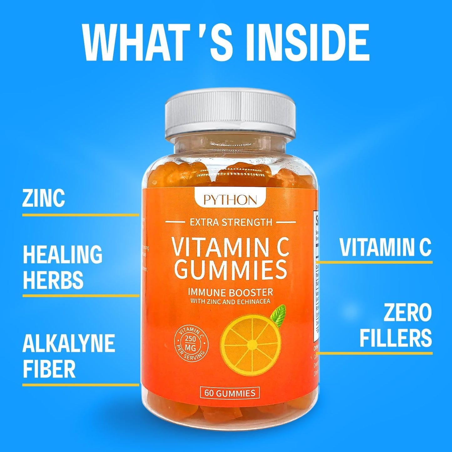 PYTHON OPTIC Immunity and Lung Health Supplement with Vitamin C, Echinacea, Collagen Support - 60 Vegan Gummy Chews for Adults & Kids