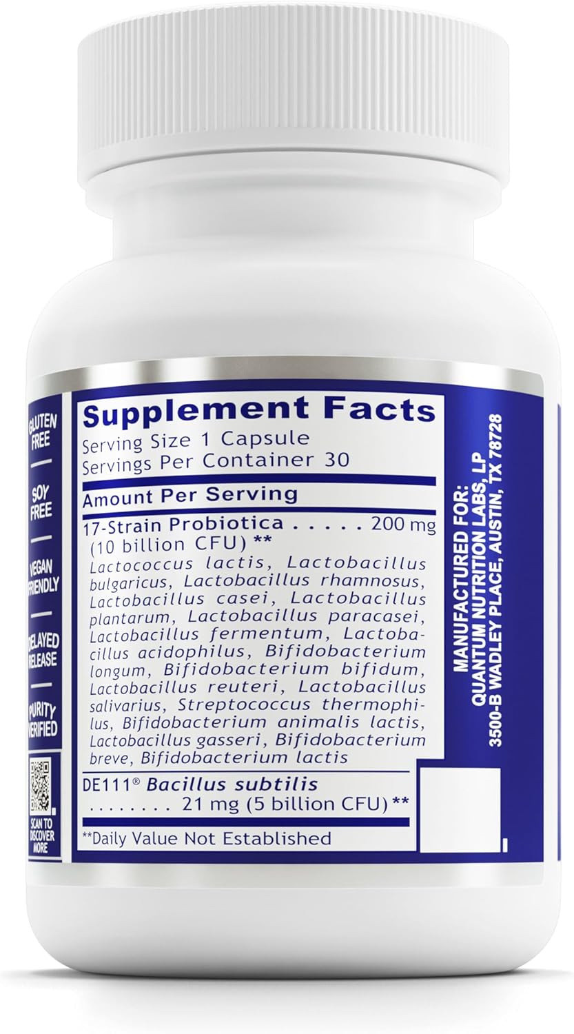 Quantum Nutrition Labs Probiotic Daily 18 - Digestive Health Probiotics with Lactobacillus Acidophilus and Reuteri - 30 Capsules