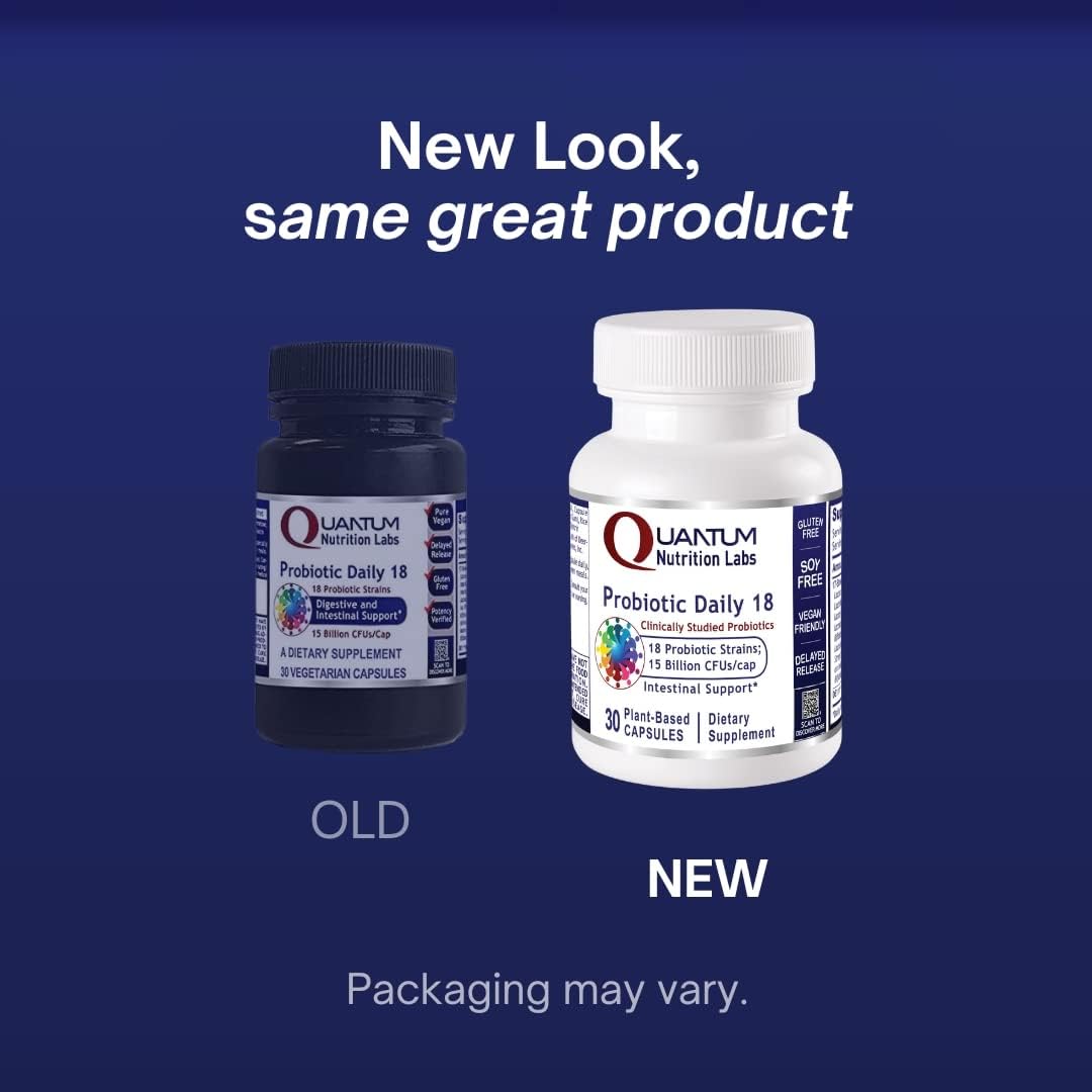 Quantum Nutrition Labs Probiotic Daily 18 - Digestive Health Probiotics with Lactobacillus Acidophilus and Reuteri - 30 Capsules