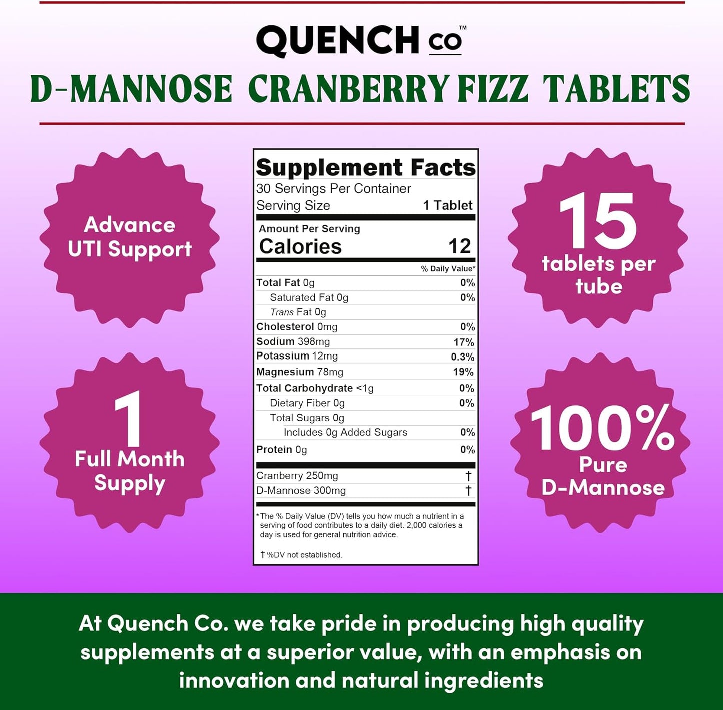 Quench UTI Relief Effervescent Tablets - Fast-Acting Urinary Tract Support - Natural Cranberry Flavor - Sugar-Free - 30 Tablets