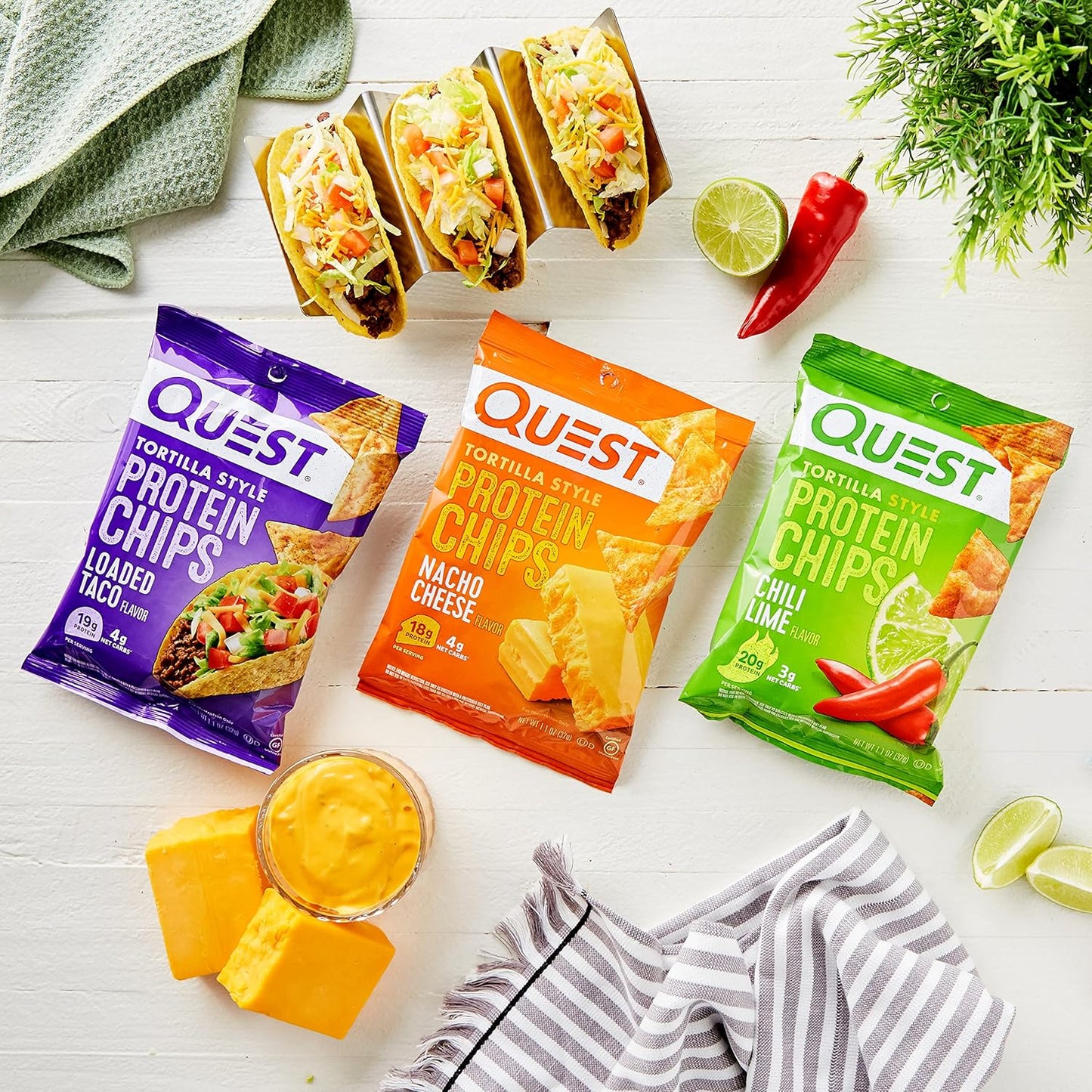 Quest Nutrition Bundle: Vanilla Milkshake Protein Powder (24g Protein, 1.6lb) + Tortilla Chips Variety Pack (12ct)