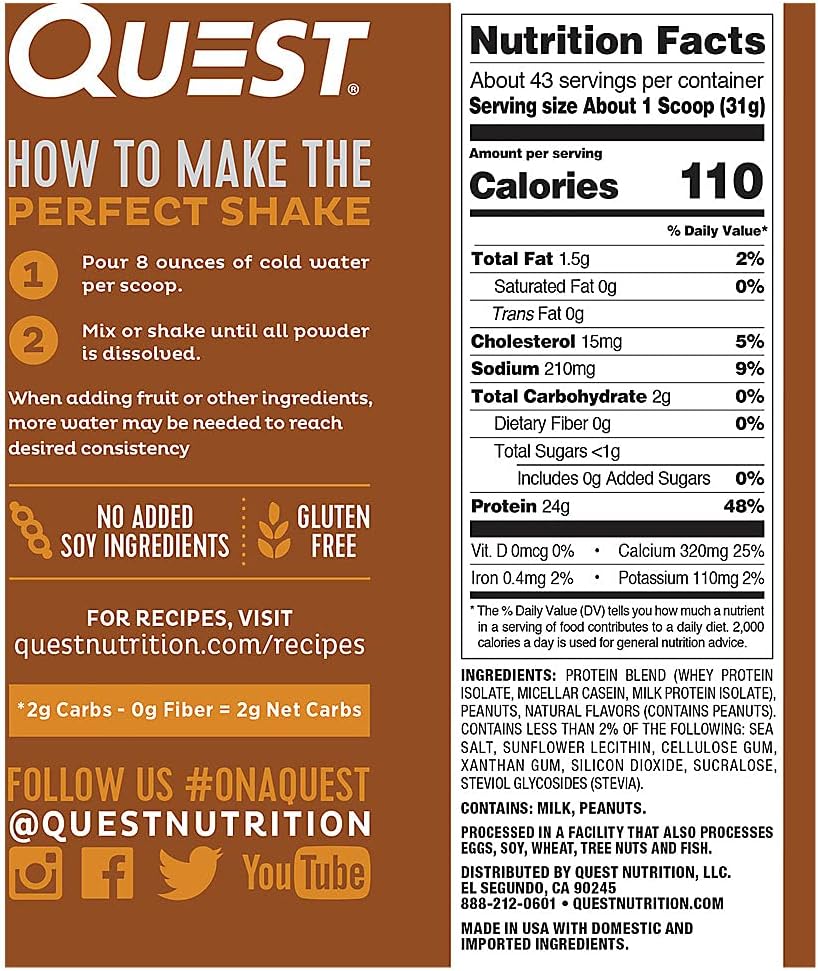 Quest Nutrition Protein Powder Bundle - Vanilla Milkshake & Peanut Butter, 24g Protein, Low Carb, Gluten Free, 3lb, 43 Servings, 1g Sugar