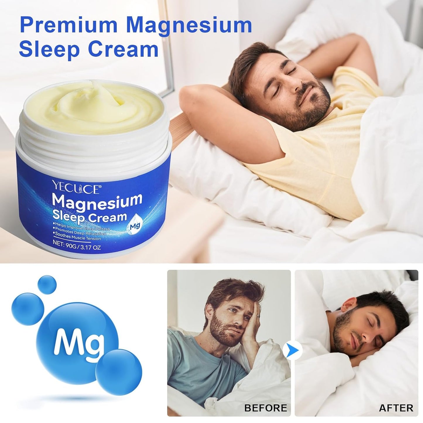 Qxmlucky Magnesium Cream with Vitamin E and Almond Oil - Topical Magnesium Oil for Feet and Body, Premium Lotion for Muscle Soreness and Better Sleep