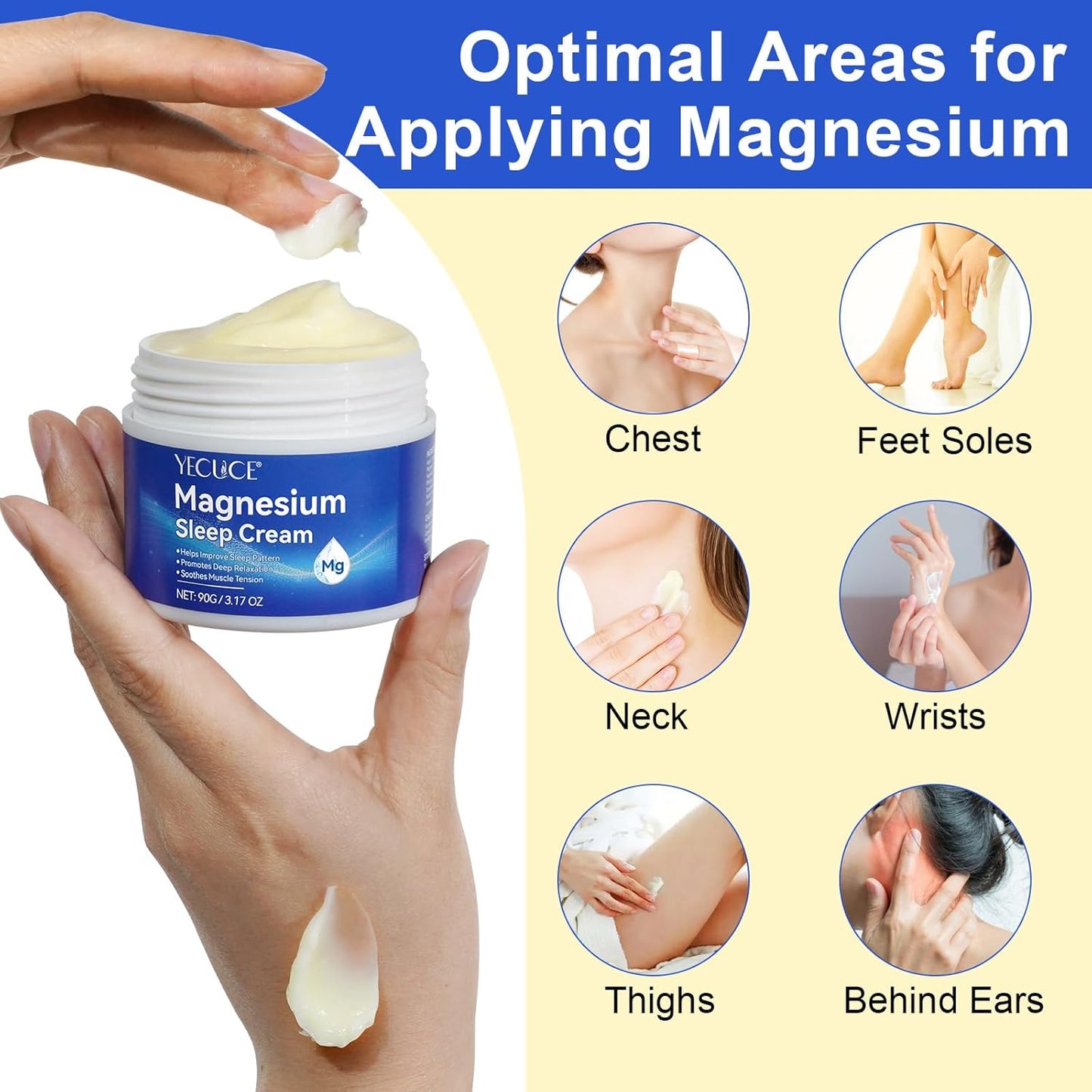 Qxmlucky Magnesium Cream with Vitamin E and Almond Oil - Topical Magnesium Oil for Feet and Body, Premium Lotion for Muscle Soreness and Better Sleep