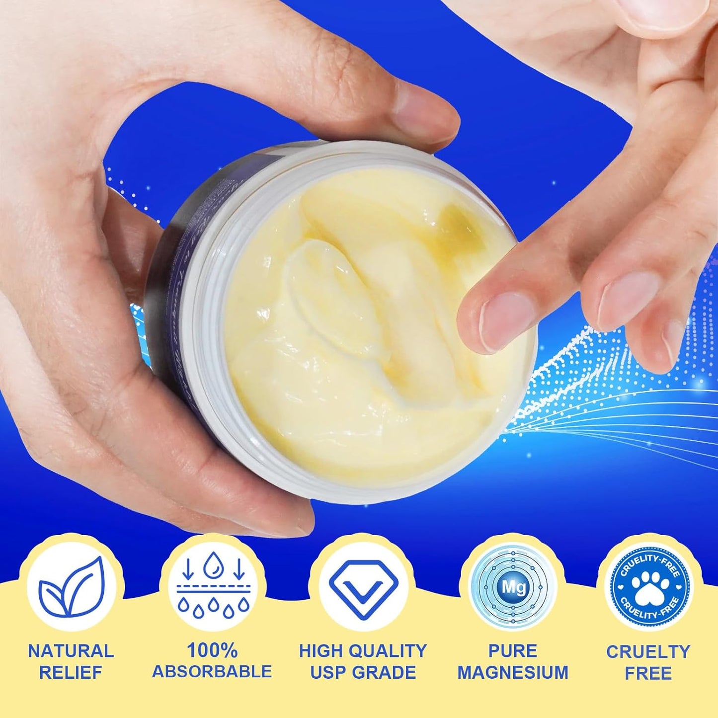 Qxmlucky Magnesium Cream with Vitamin E and Almond Oil - Topical Magnesium Oil for Feet and Body, Premium Lotion for Muscle Soreness and Better Sleep