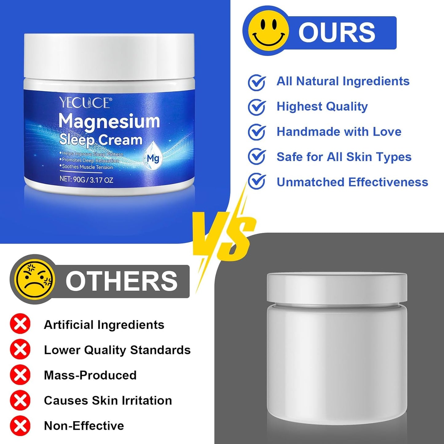 Qxmlucky Magnesium Cream with Vitamin E and Almond Oil - Topical Magnesium Oil for Feet and Body, Premium Lotion for Muscle Soreness and Better Sleep
