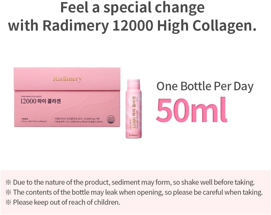 Radimery 12000 High Collagen Liquid - 12000mg with Hyaluronic Acid, Elastin, and Vitamin C - Supports Hair, Skin, Nails, Bones - Antioxidant (14 Pack)