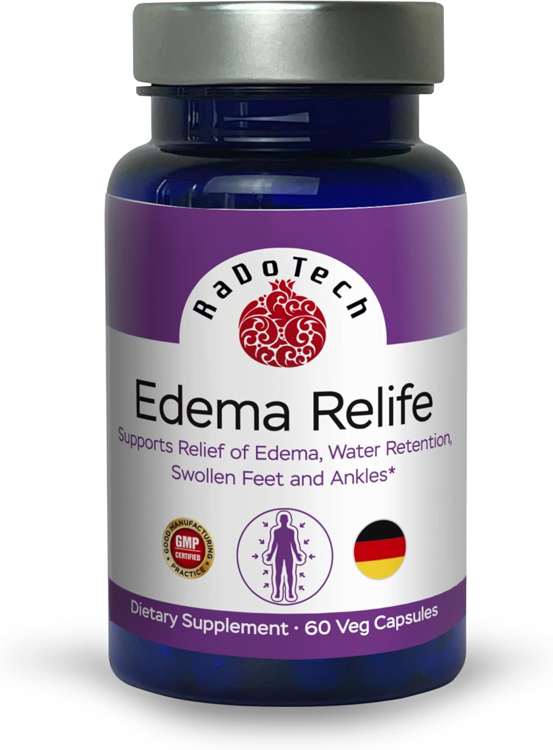 RaDoTech Edema Relief Support Capsules for Water Retention & Swollen Feet - 60 Vegetarian Capsules