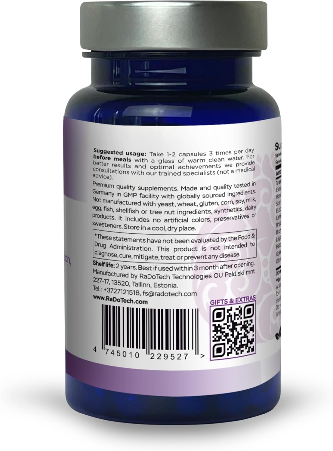 RaDoTech Edema Relief Support Capsules for Water Retention & Swollen Feet - 60 Vegetarian Capsules