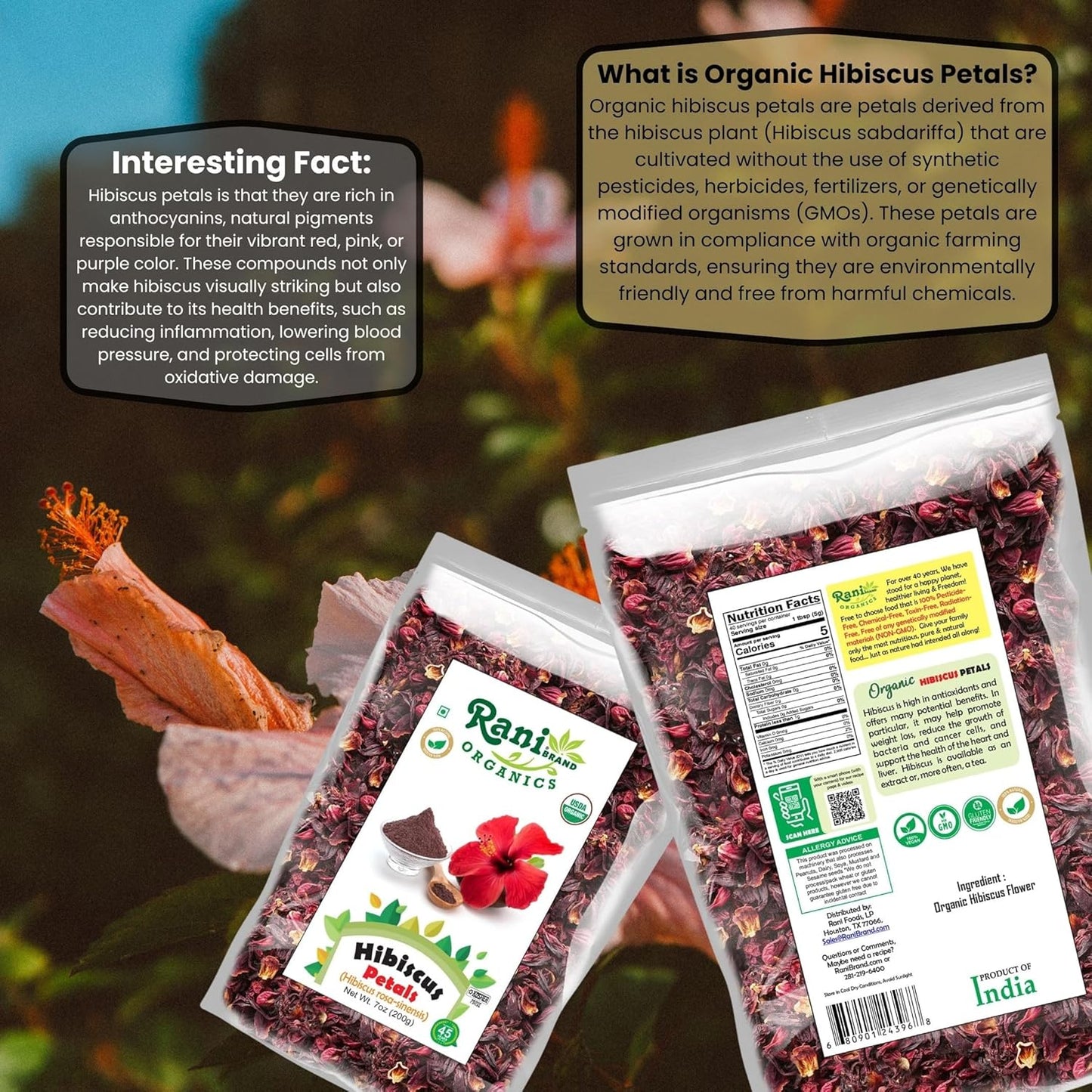 Rani Organic Hibiscus Powder 7oz (200g) - Authentic Indian Product, All Natural, Gluten Friendly, Vegan, Non-GMO, Kosher, USDA Organic Certified